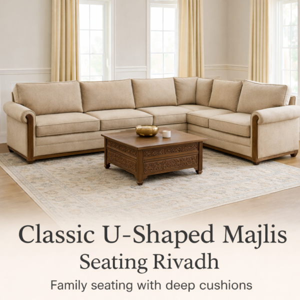 Luxury Gold Majlis Corner Set Riyadh | Premium L-Shape Seating