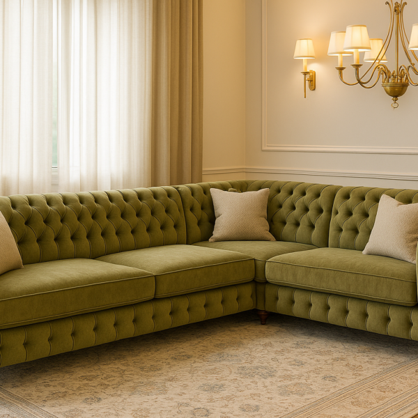 Button-Tufted Majlis – Olive Fabric
